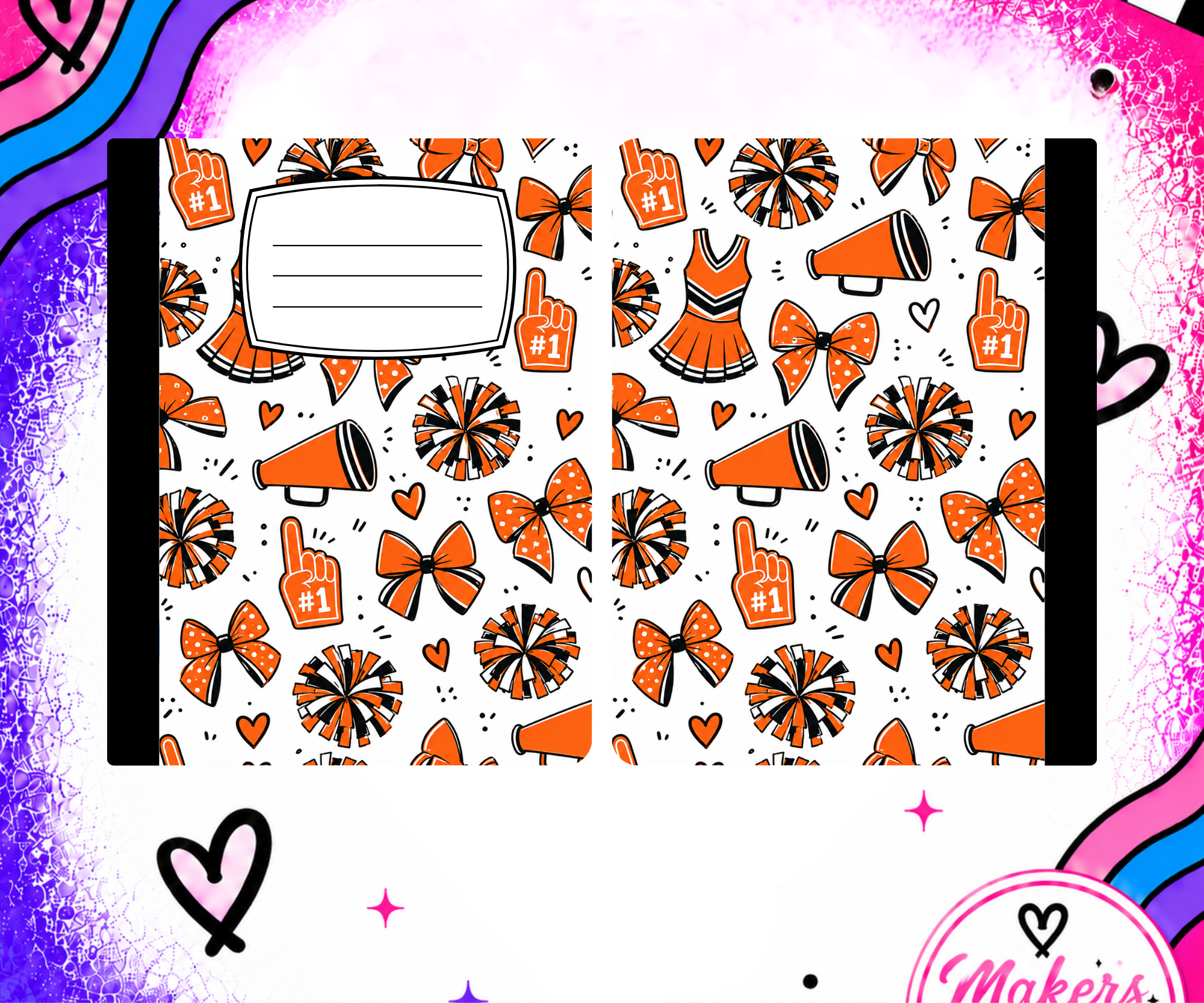 ORAND BLACK AND WHITE CHEER notebook cover