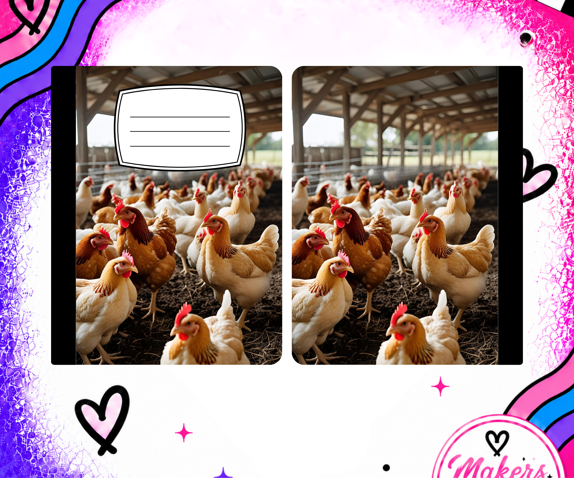 CHICKENS IN BARN Notebook cover