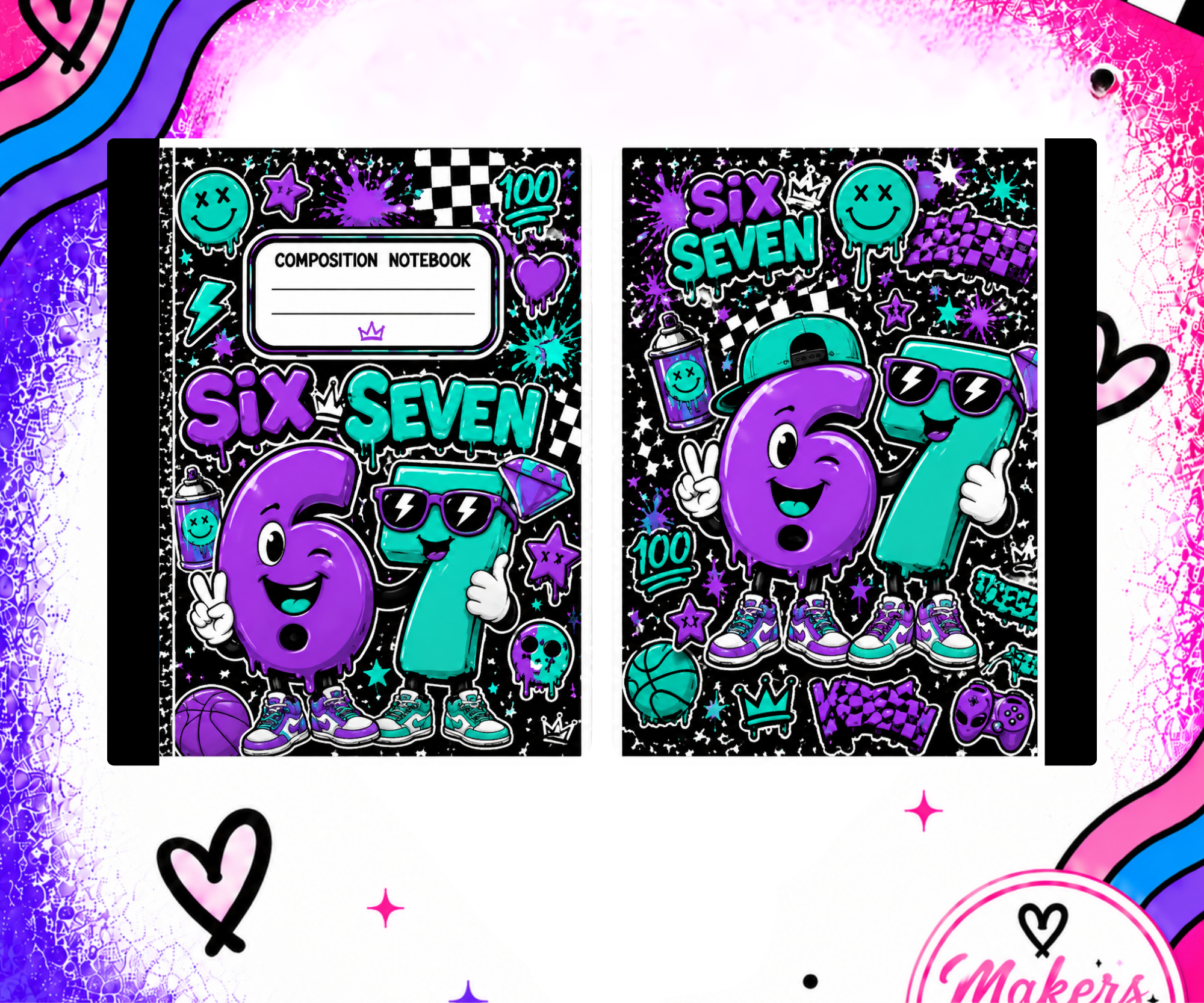 67 purple and teal Notebook cover