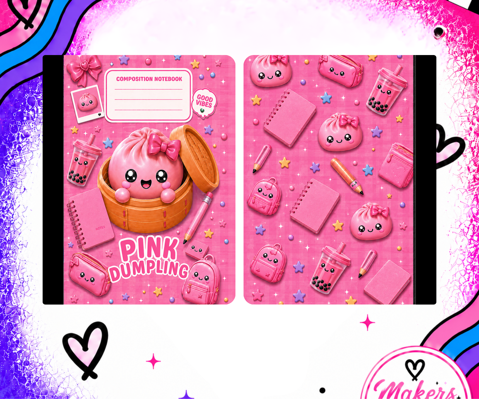 PINK GLITTER SQUISHY  DUMPLING Notebook cover