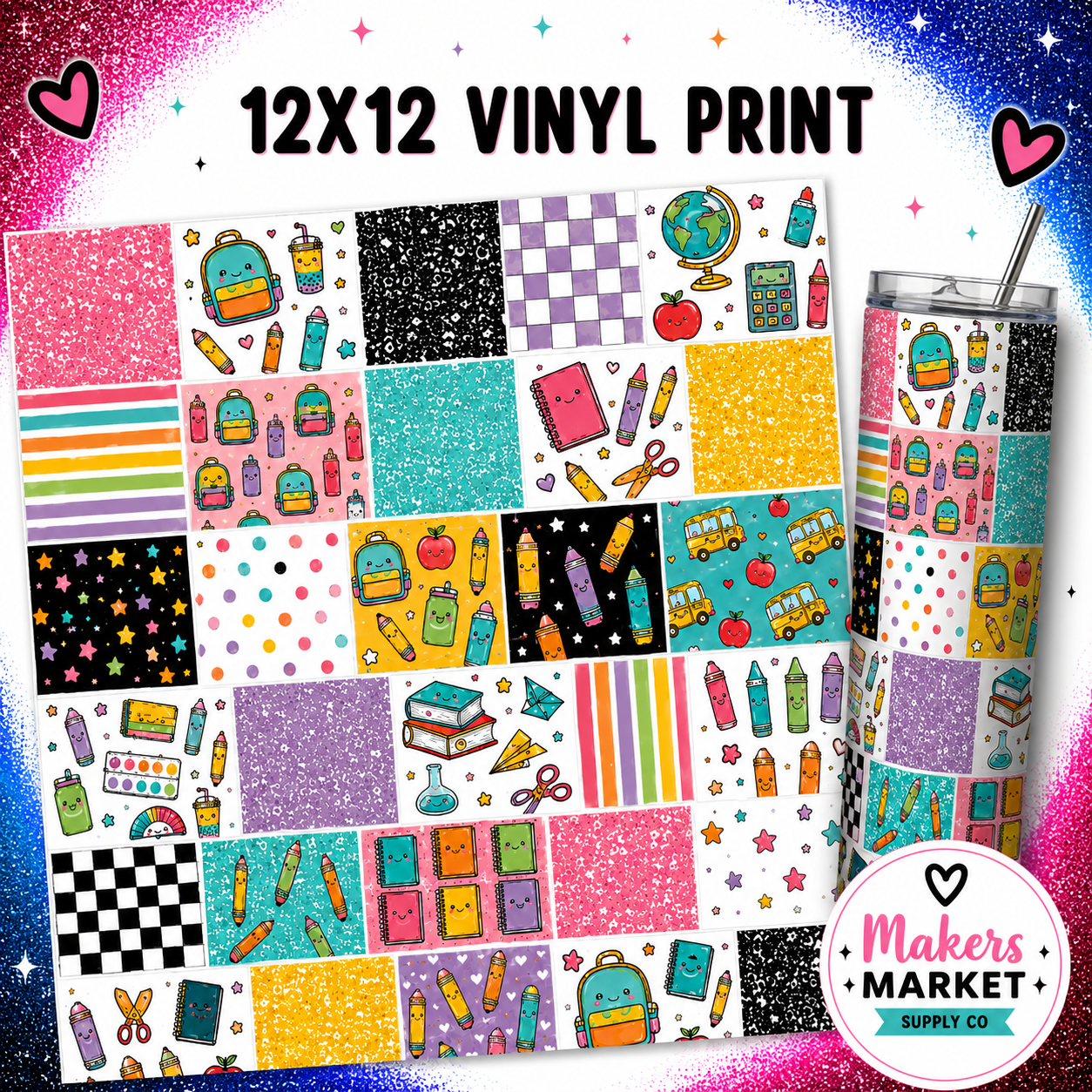 BACK TO SCHOOL PATCHWORK TEAL Vinyl
