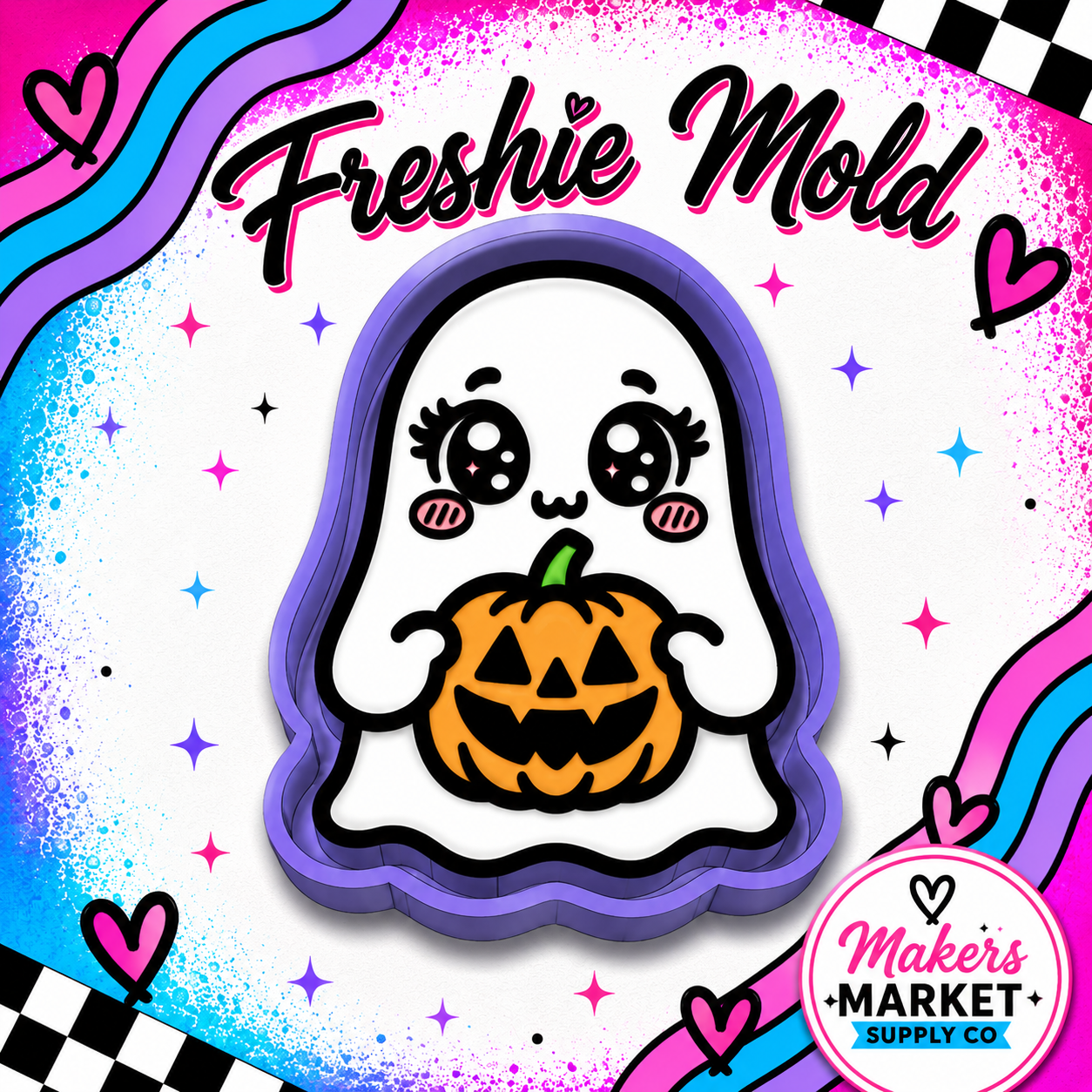 CUTE GHOST WITH JACKOLATERN  FRESHIE MOLD