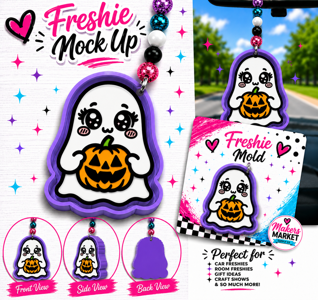 CUTE GHOST WITH JACKOLATERN  FRESHIE MOLD