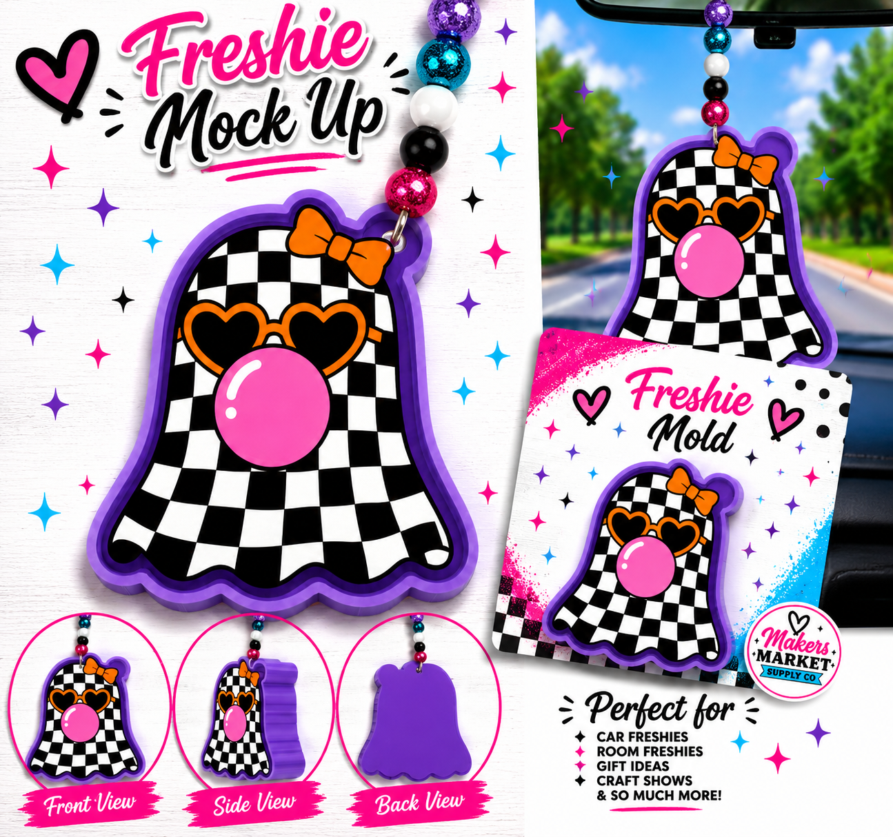 CHECKERED BUBBLE GUM GHOST FRESHIE MOLD