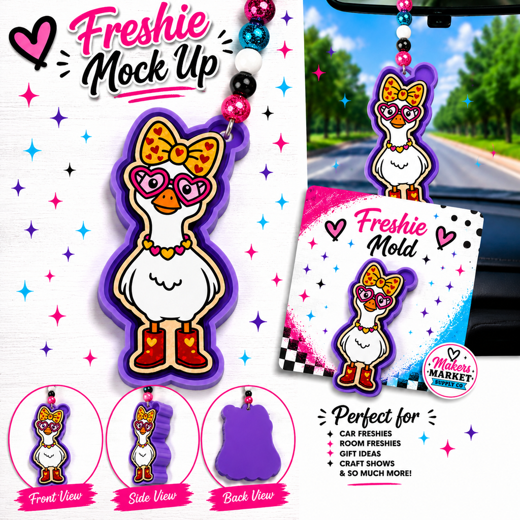 GOOSES WITH BOW HEARTS  FRESHIE MOLD