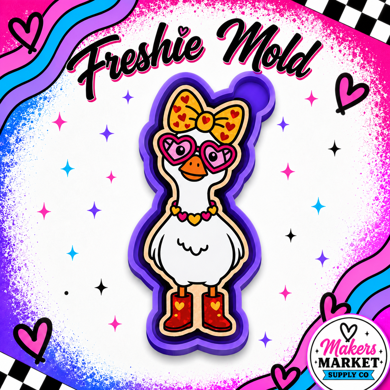 GOOSES WITH BOW HEARTS  FRESHIE MOLD