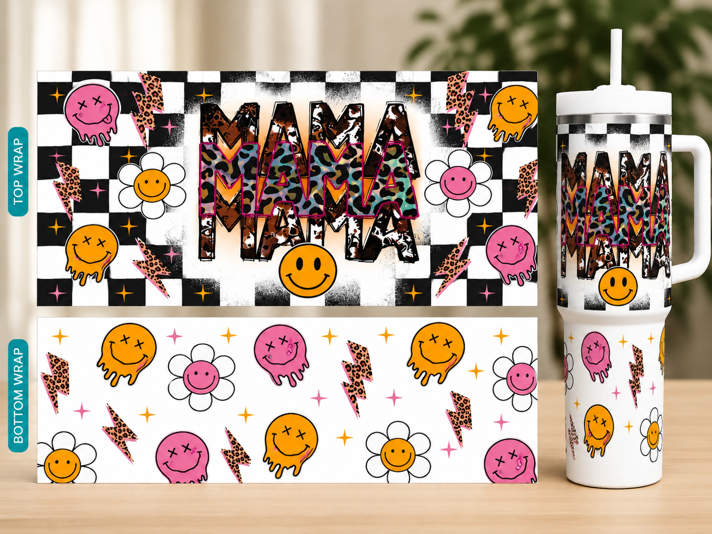 Checkered smiles Mama 40oz wrap