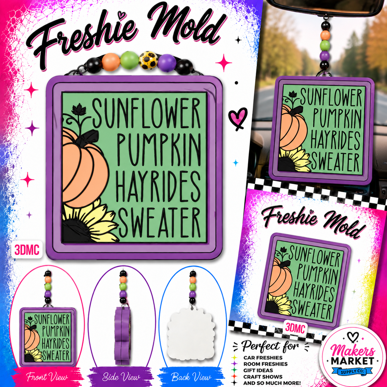 SUNFLOWER PUMPKIN HAYRIDES SWEARTER FRESHIE MOLD