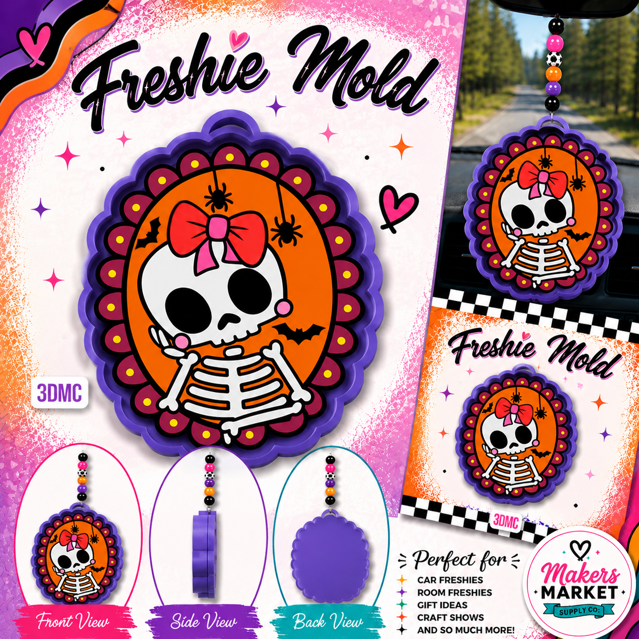 GIRL SKELLY IN FRAME WITH BOW  FRESHIE MOLD