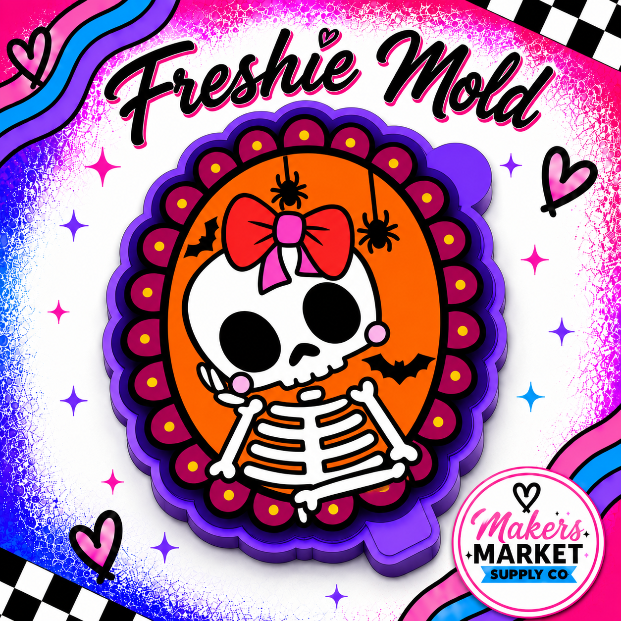 GIRL SKELLY IN FRAME WITH BOW  FRESHIE MOLD