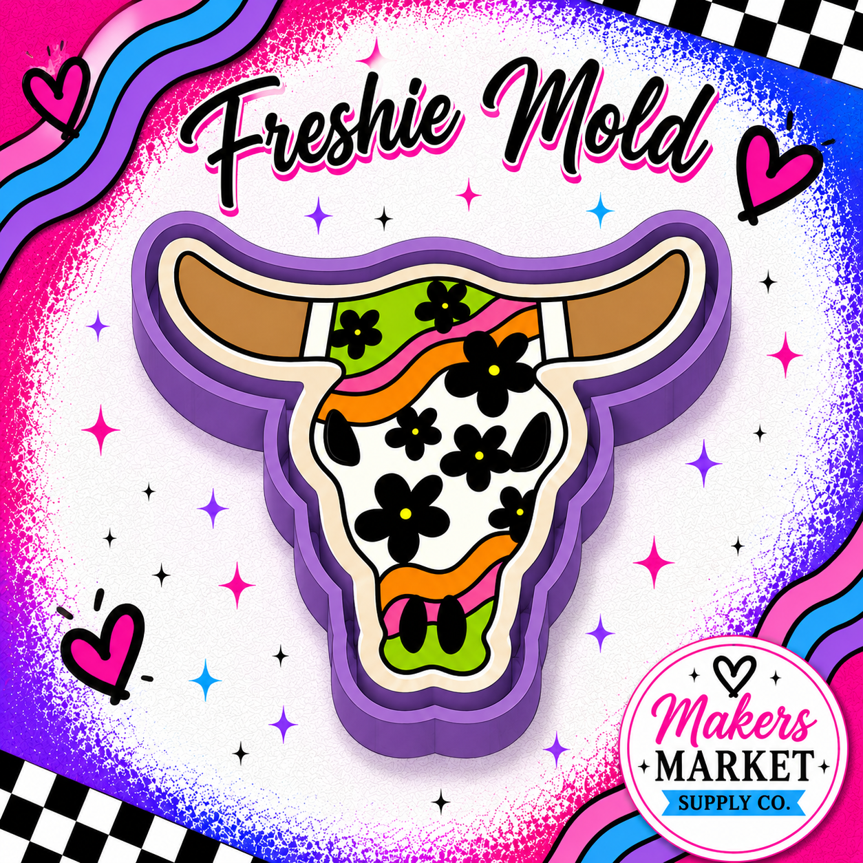 GROOVY BULL SKULL  freshie mold