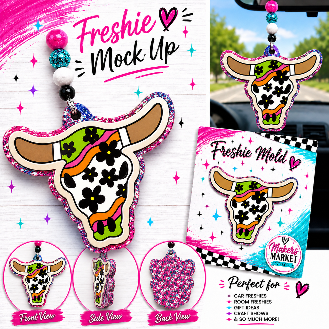 GROOVY BULL SKULL  freshie mold