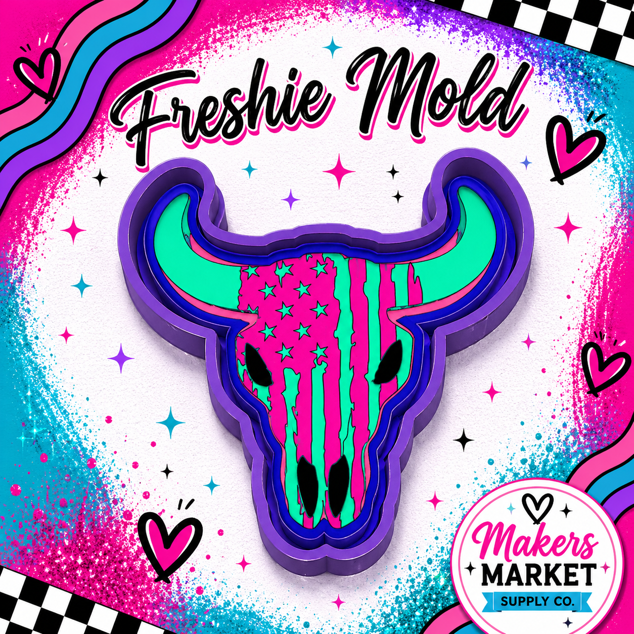 USA BULL SKULL  freshie mold