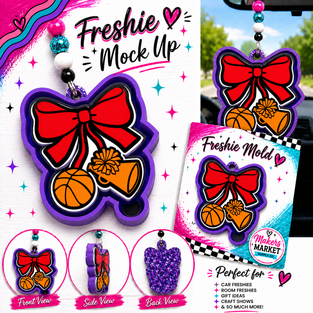 BASKET BALL AND MEGA PHONE BOW  freshie mold