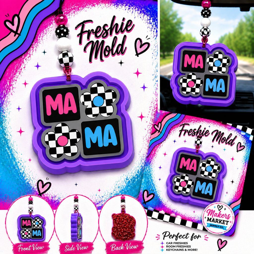 MAMA CHECKED WITH FLOWERS SQUARE FRESHIE MOLD