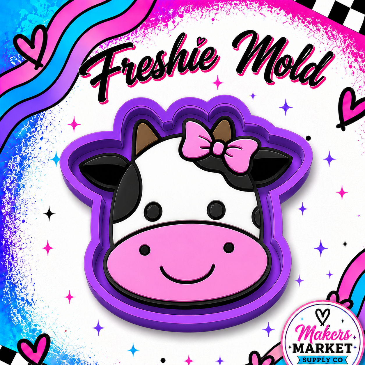CUTE COW FACE WITH BOW FRESHIE MOLD