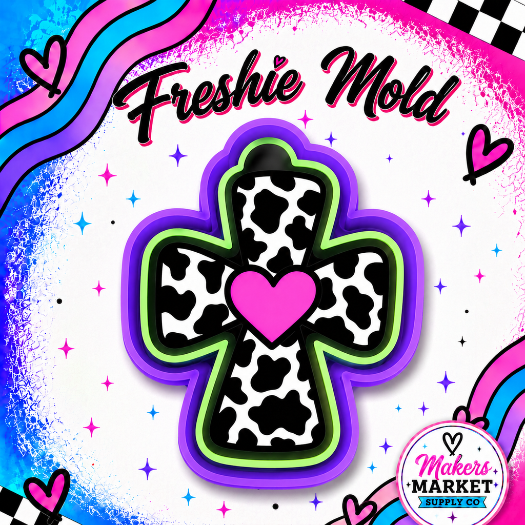 COW PRINT CROSS WITH HEART FRESHIE MOLD