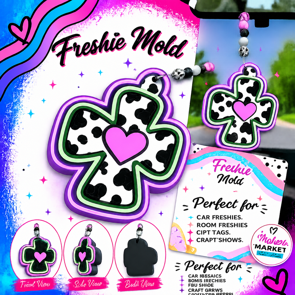 COW PRINT CROSS WITH HEART FRESHIE MOLD