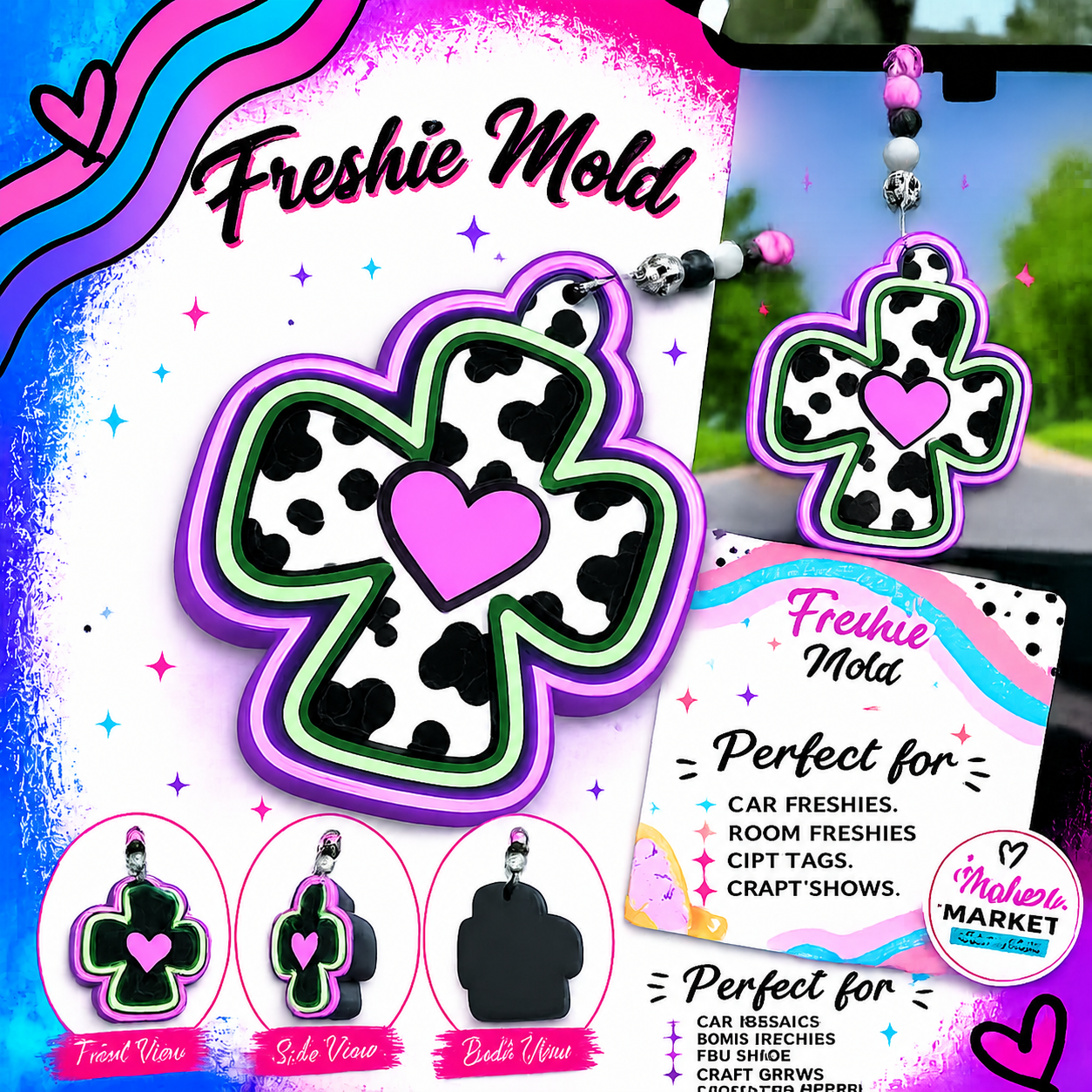 COW PRINT CROSS WITH HEART FRESHIE MOLD