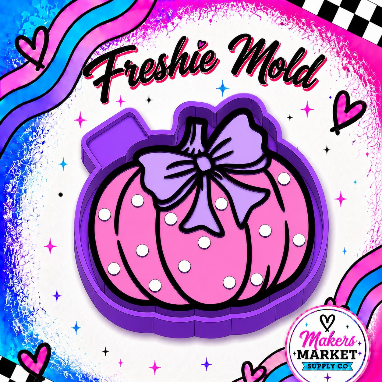 PUMPKIN WITH DOTS AND BOW  FRESHIE MOLD