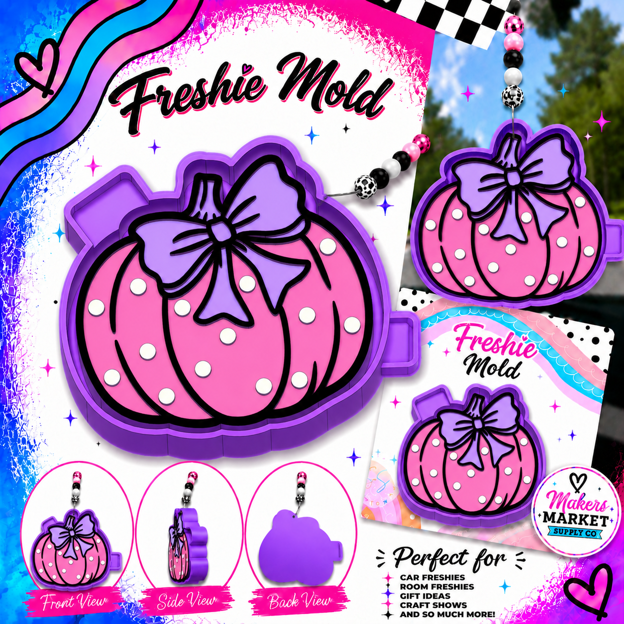PUMPKIN WITH DOTS AND BOW  FRESHIE MOLD