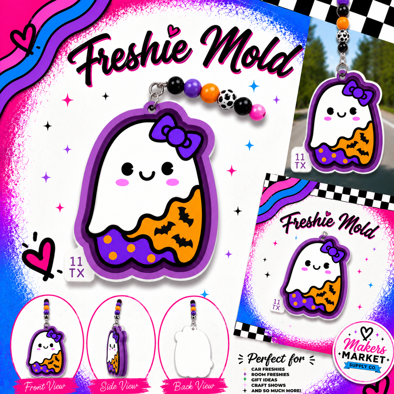 CUTE GHOST WITH SECTIONS FRESHIE MOLD