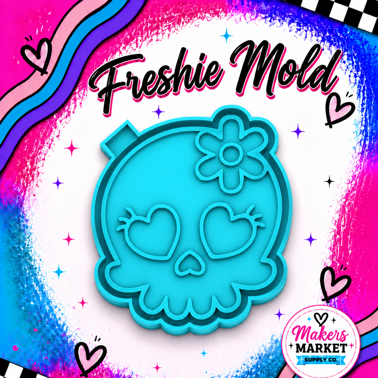 CUTE SKULL WITH FLOWER FRESHIE MOLD