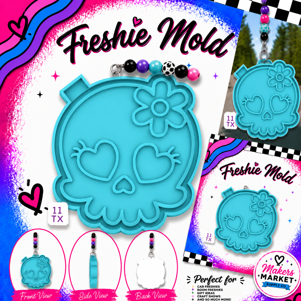 CUTE SKULL WITH FLOWER FRESHIE MOLD