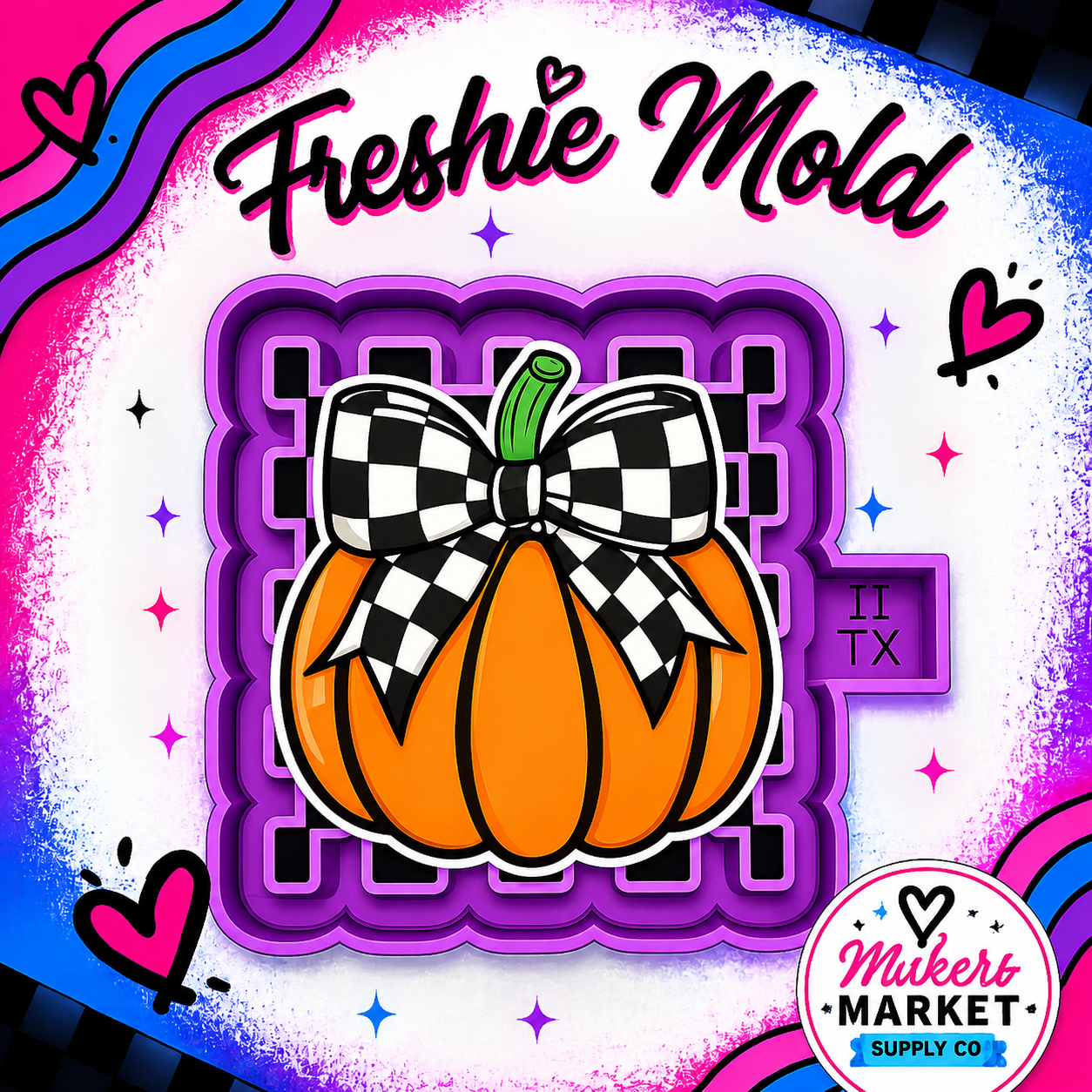 PUMPKIN WITH BOW ON CHECKED FRESHIE MOLD