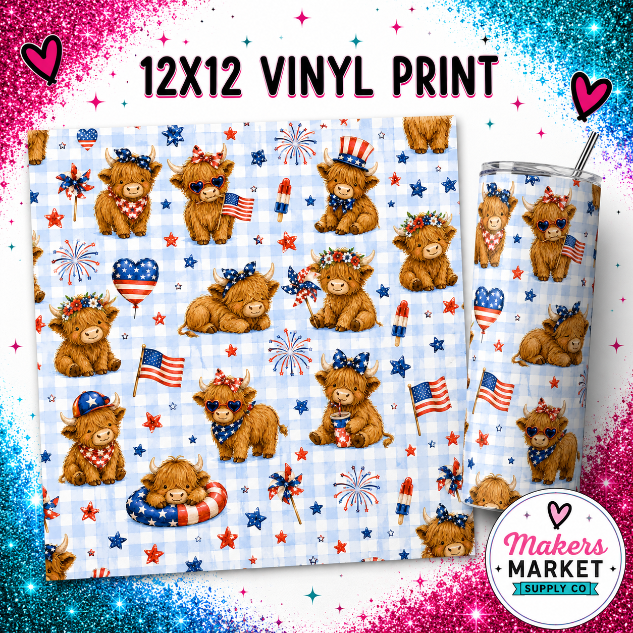 4th of July Highland Cows Vinyl