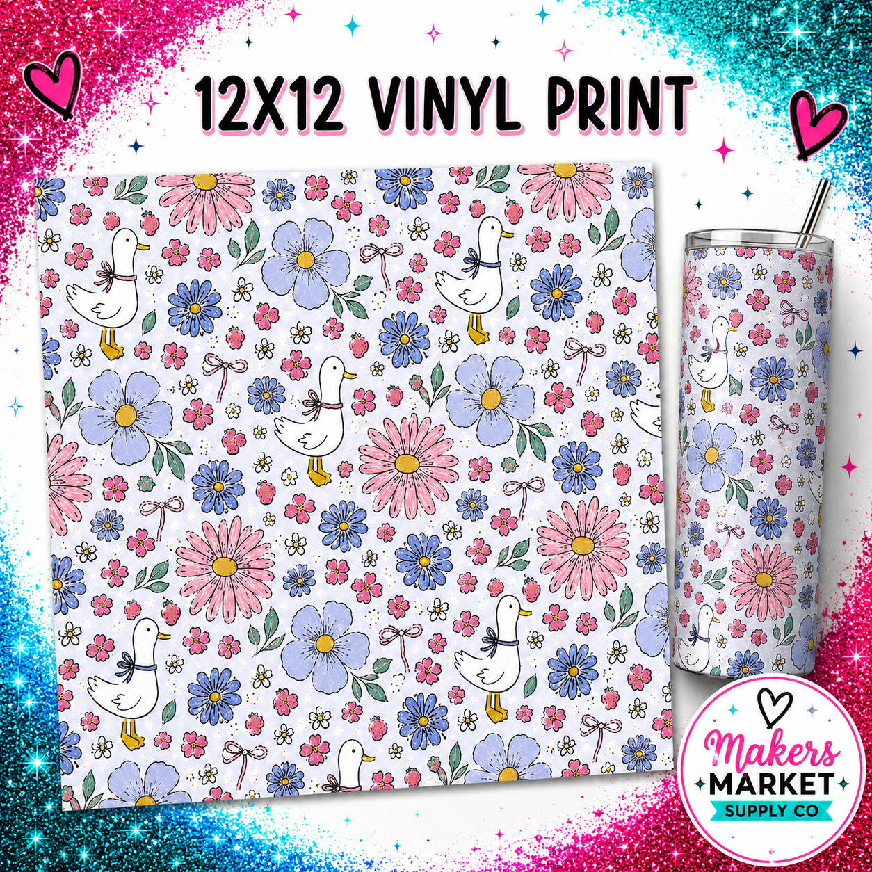 Blue with geese and flowers Vinyl