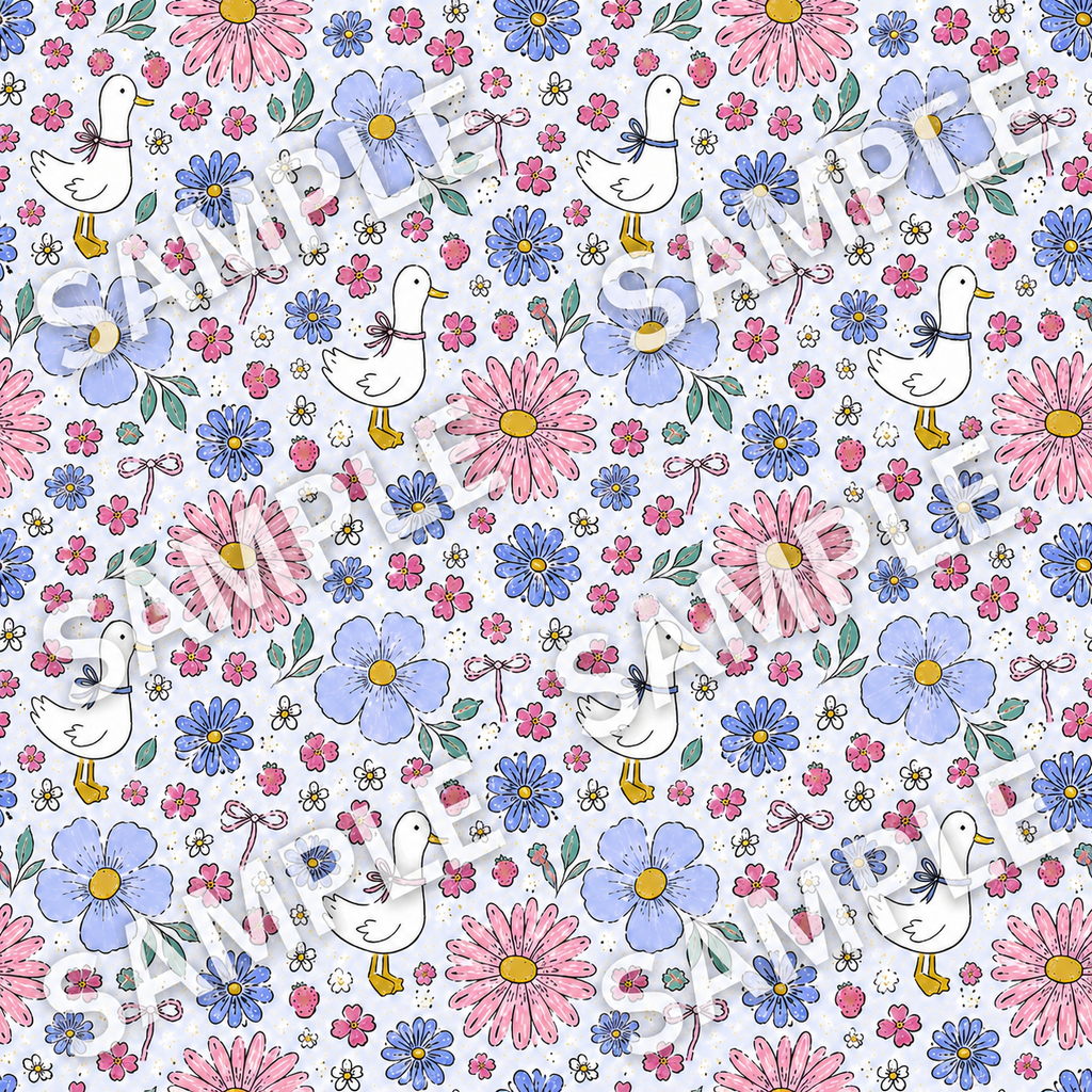 Blue with geese and flowers Vinyl