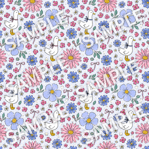 Blue with geese and flowers Vinyl