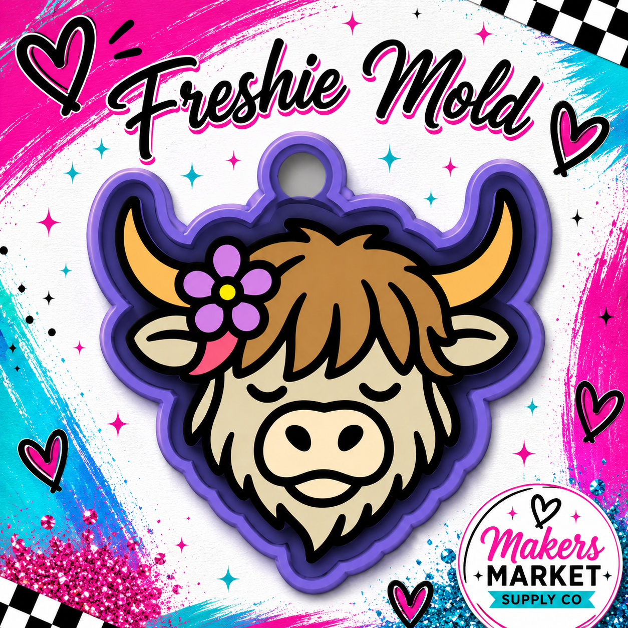 Highland cow with flower freshie mold