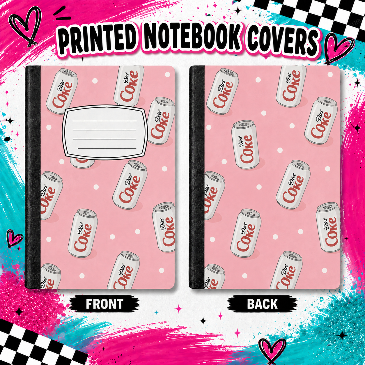 Diet Cola on pink background printed note book cover