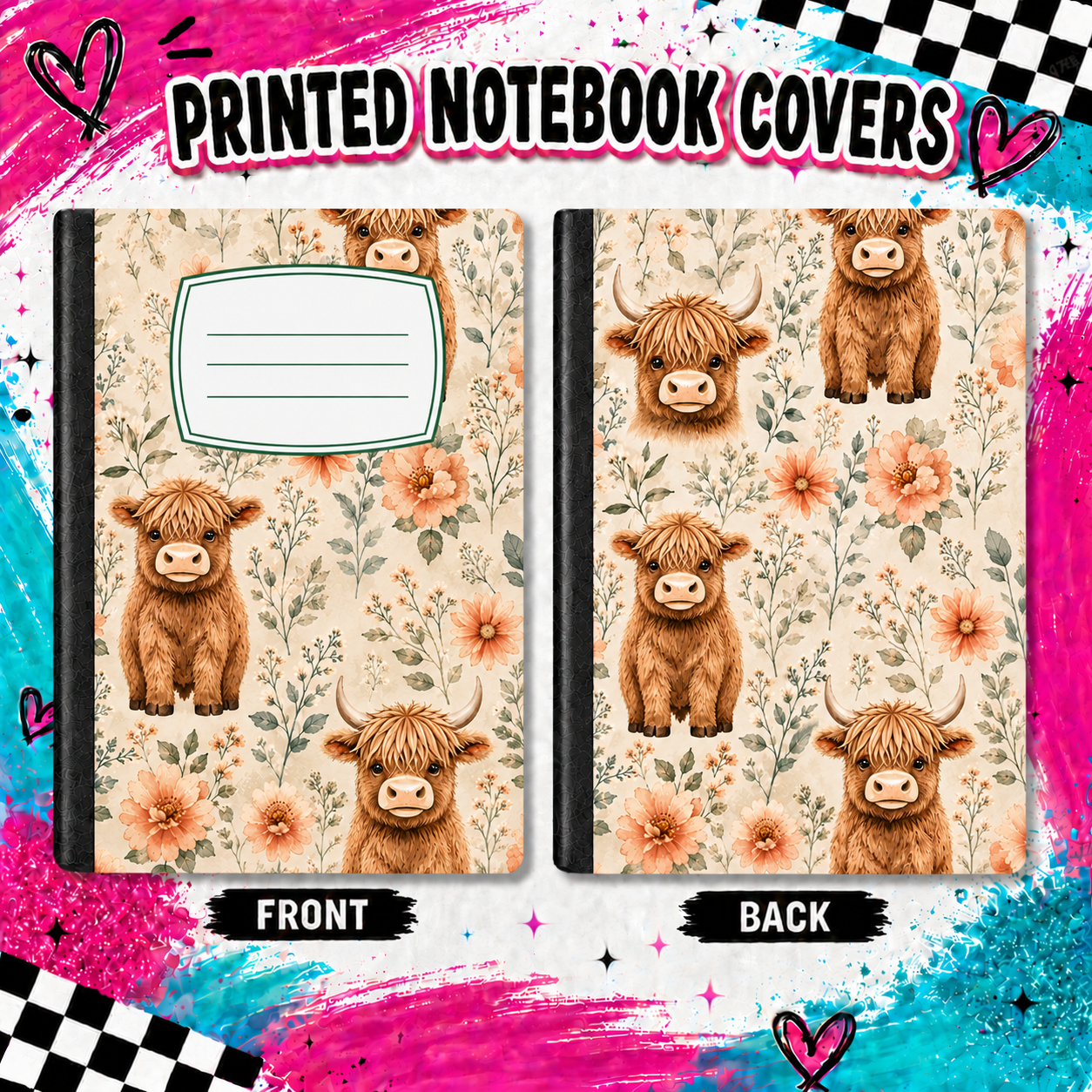 HIGHLAND COW ON TAN printed note book cover