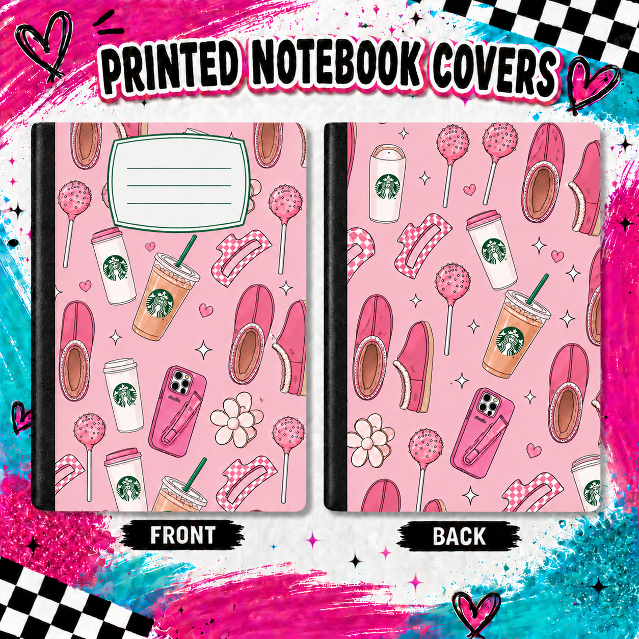 COFFEE AND PINK GIRL STUFF printed note book cover