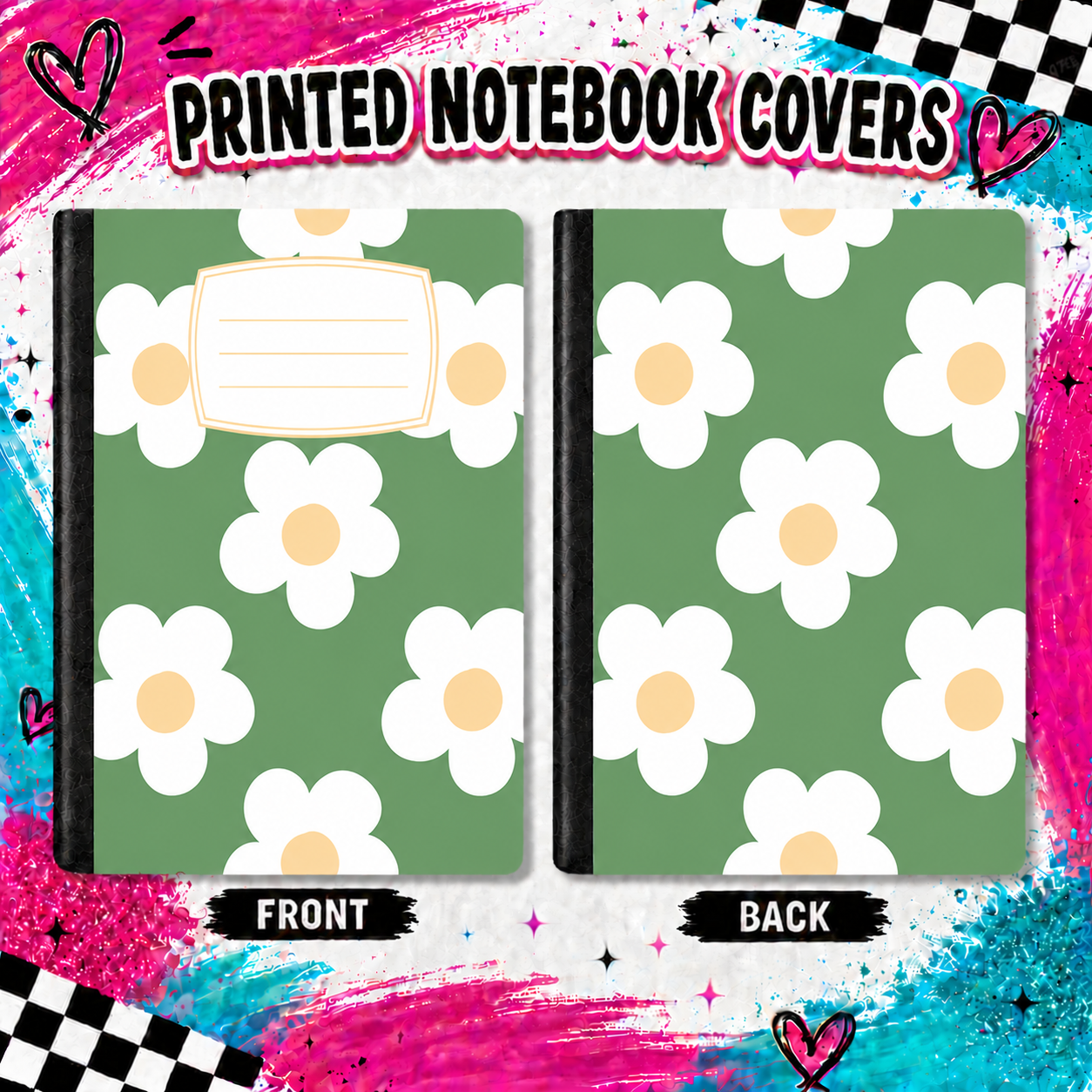 GREEN WITH FLOWERS  printed note book cover