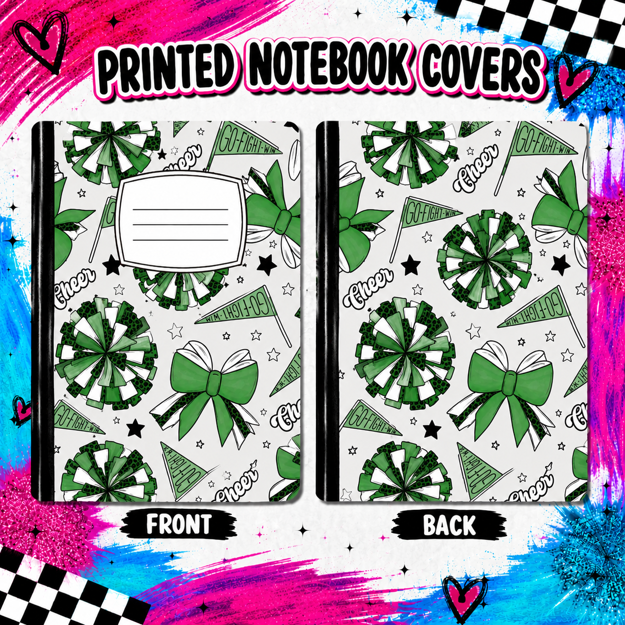 GREEN CHEER printed note book cover