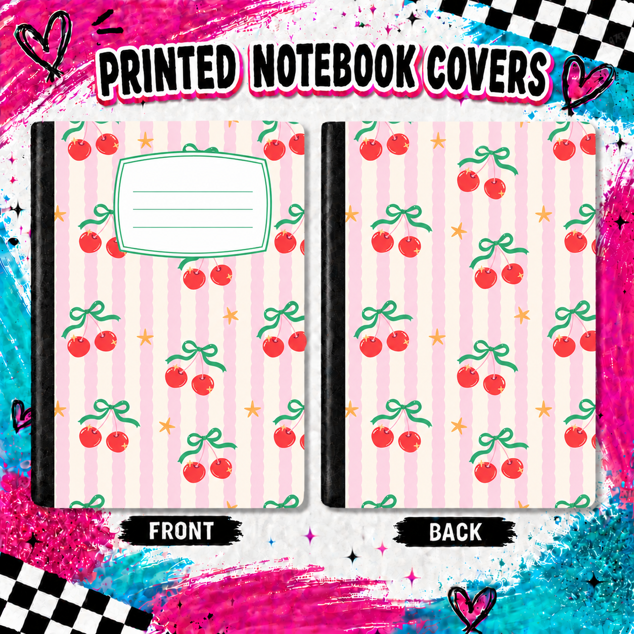 CHERRYS ON STRIPES  printed note book cover