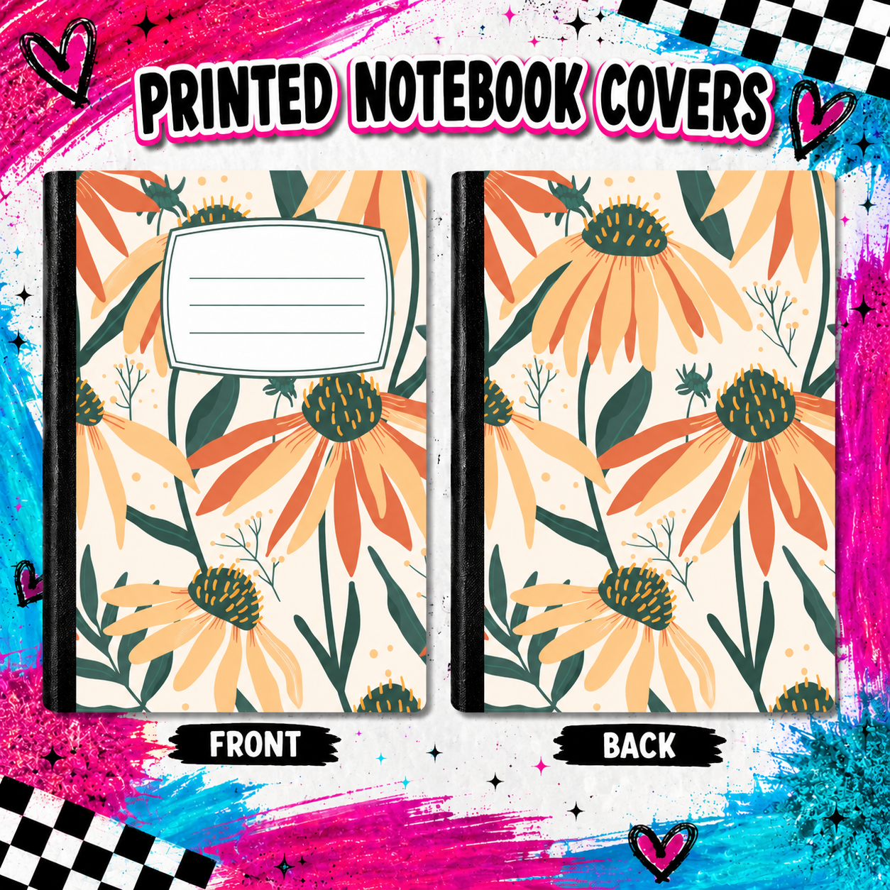YELLOW  AND GREEN FLOWERS  printed note book cover