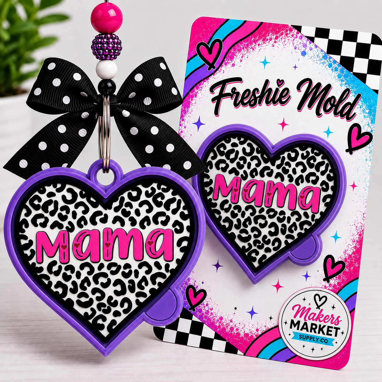 Mama heart leopard freshie mold