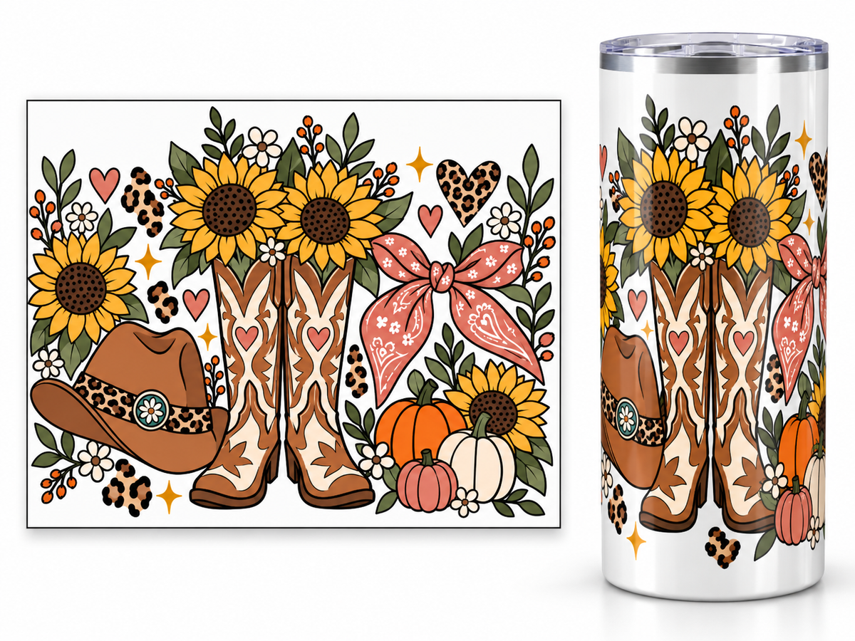 FLOWERS AND BOOTS Tumbler Tape Template