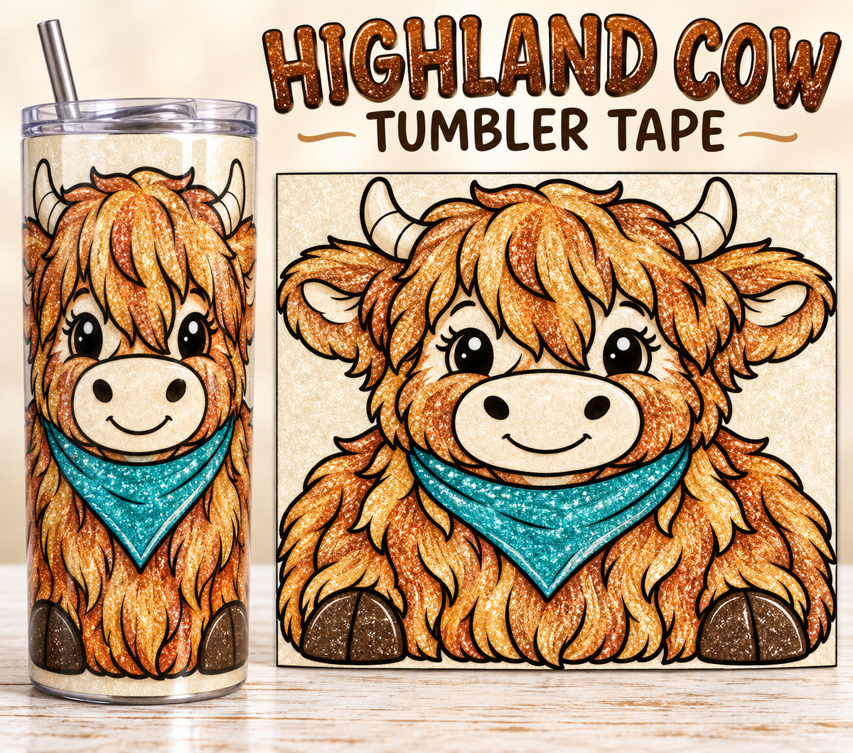 Highland cow Tumbler Tape Template