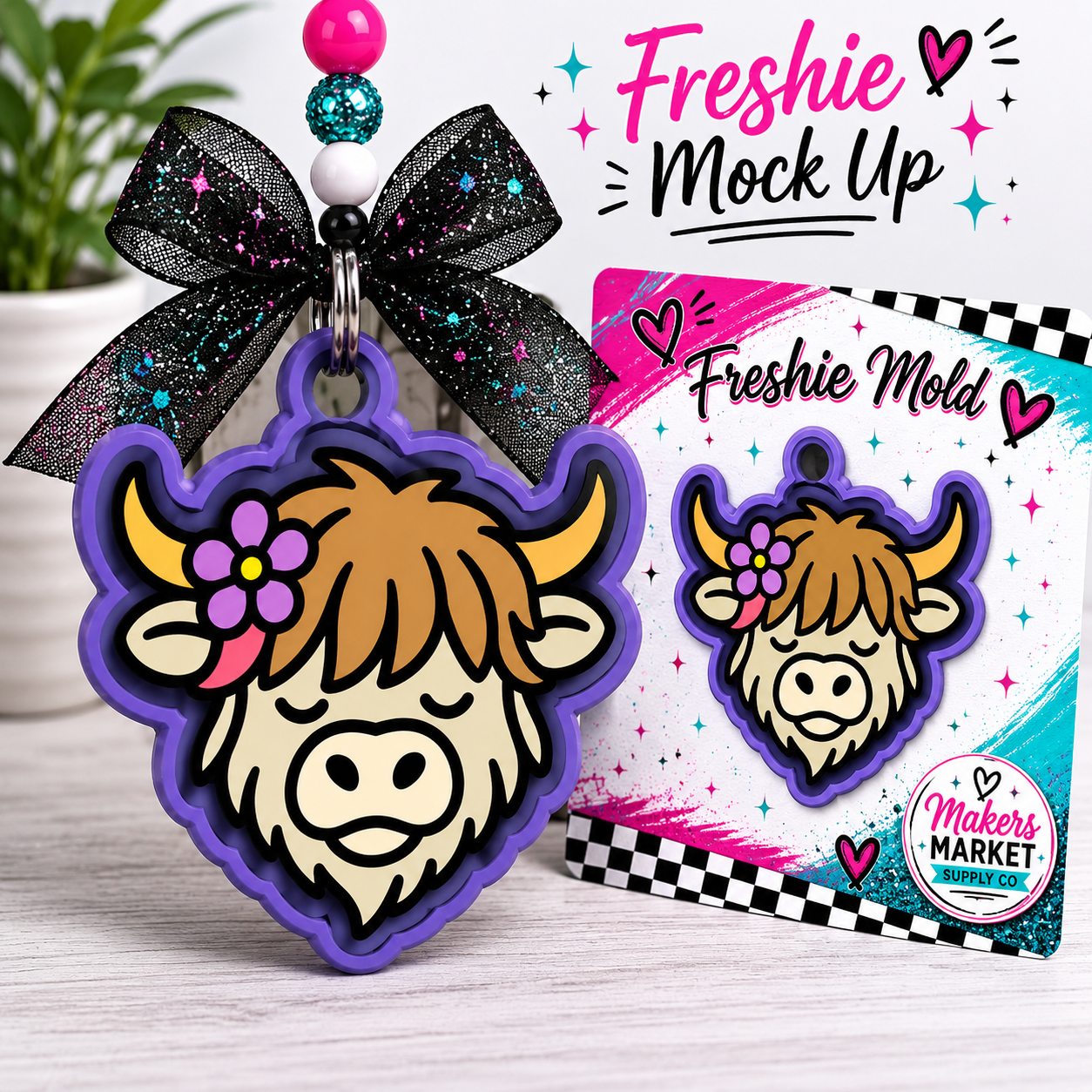 Highland cow with flower freshie mold