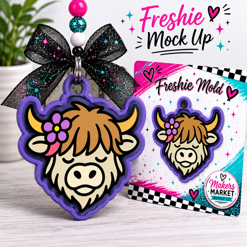 Highland cow with flower freshie mold