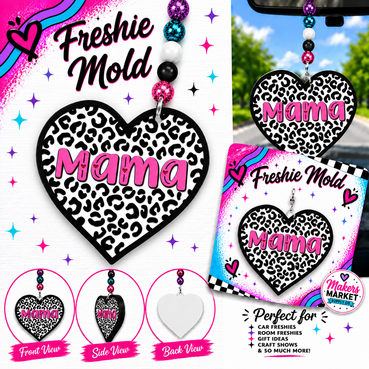 Mama heart leopard freshie mold