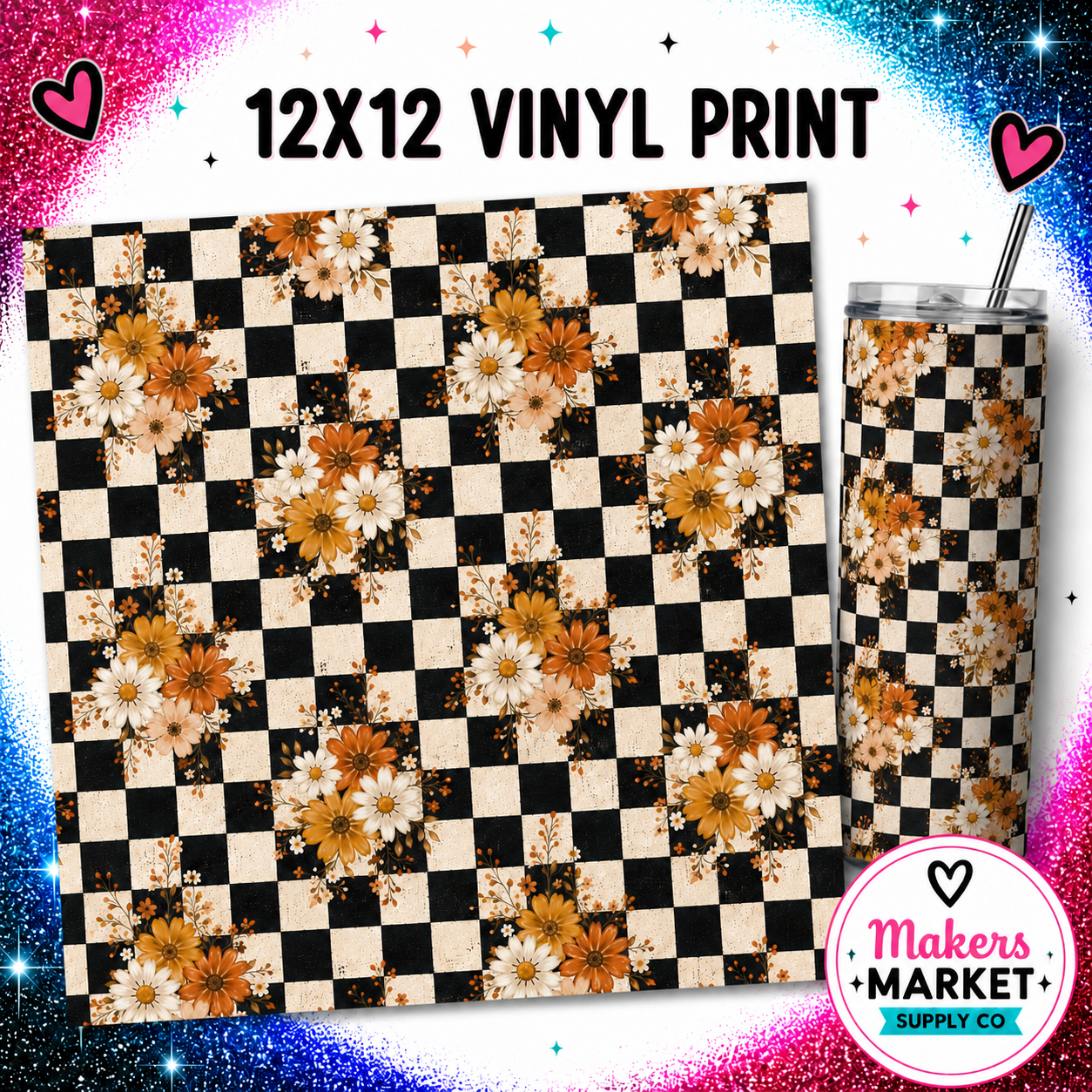 Checkered fall flowers  Vinyl