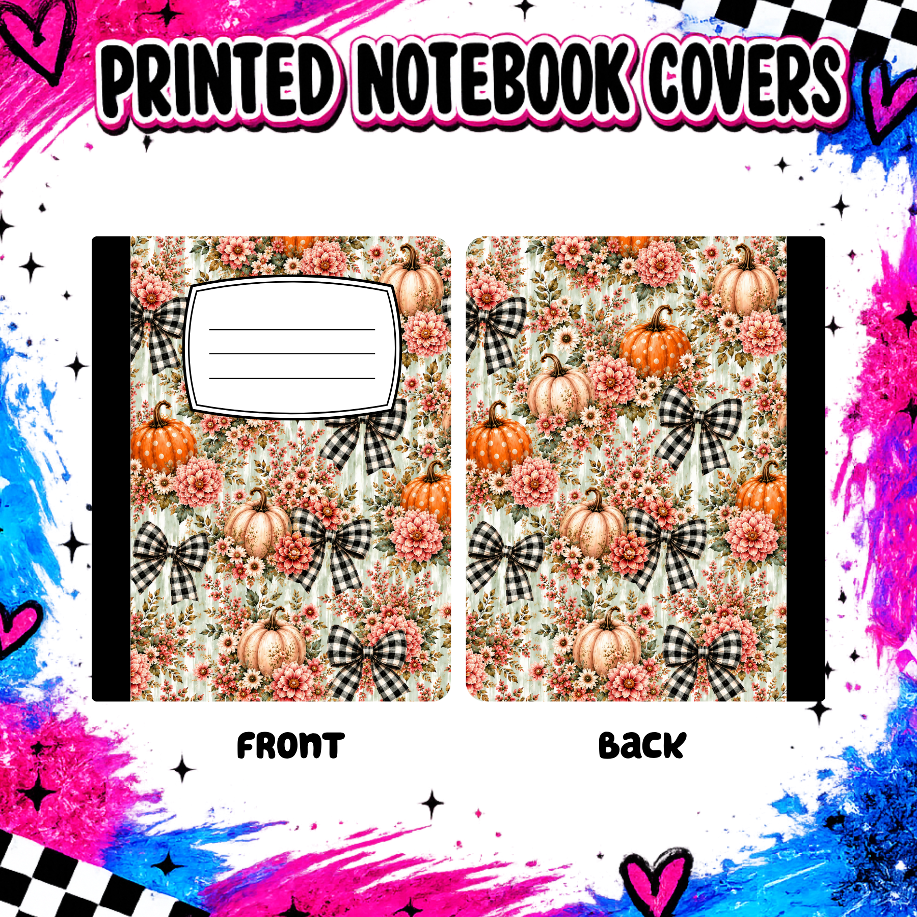 CHECKERED BOW AND PUMPKINS notebook cover