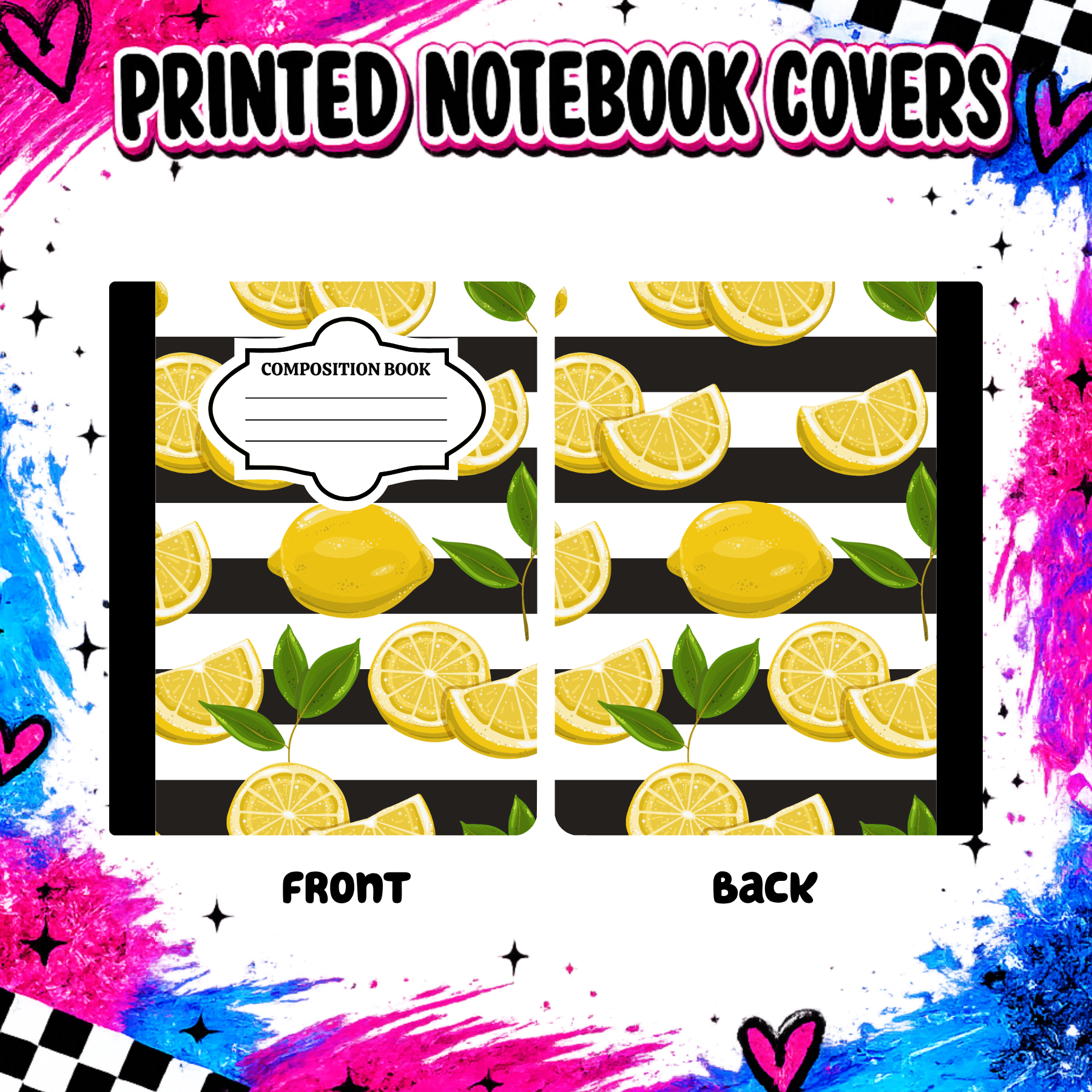 Lemons on black and white  notebook cover